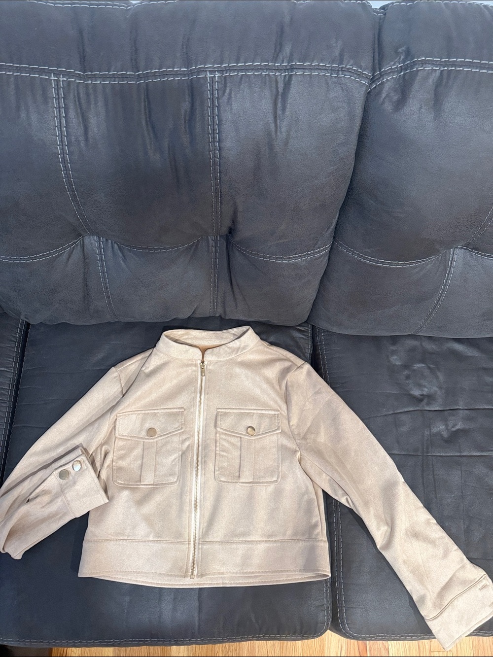 Faux suede Neutral Cream Zip-Front Jacket